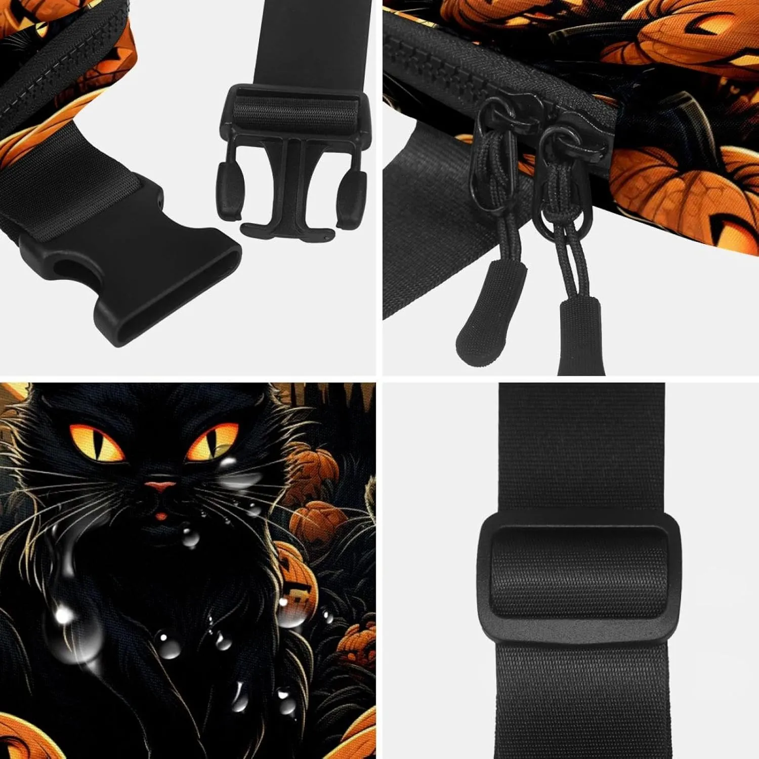 Waterproof Fanny Pack Black Belt Bag with Adjustable Strap for Women and Men,Halloween Cat G Crossbody Fanny Bag with Zipper for Hiking Running Travel