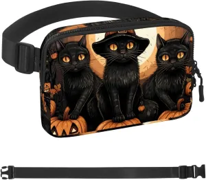 Waterproof Fanny Pack Black Belt Bag with Adjustable Strap for Women and Men,Halloween Cat I Crossbody Fanny Bag with Zipper for Hiking Running Travel