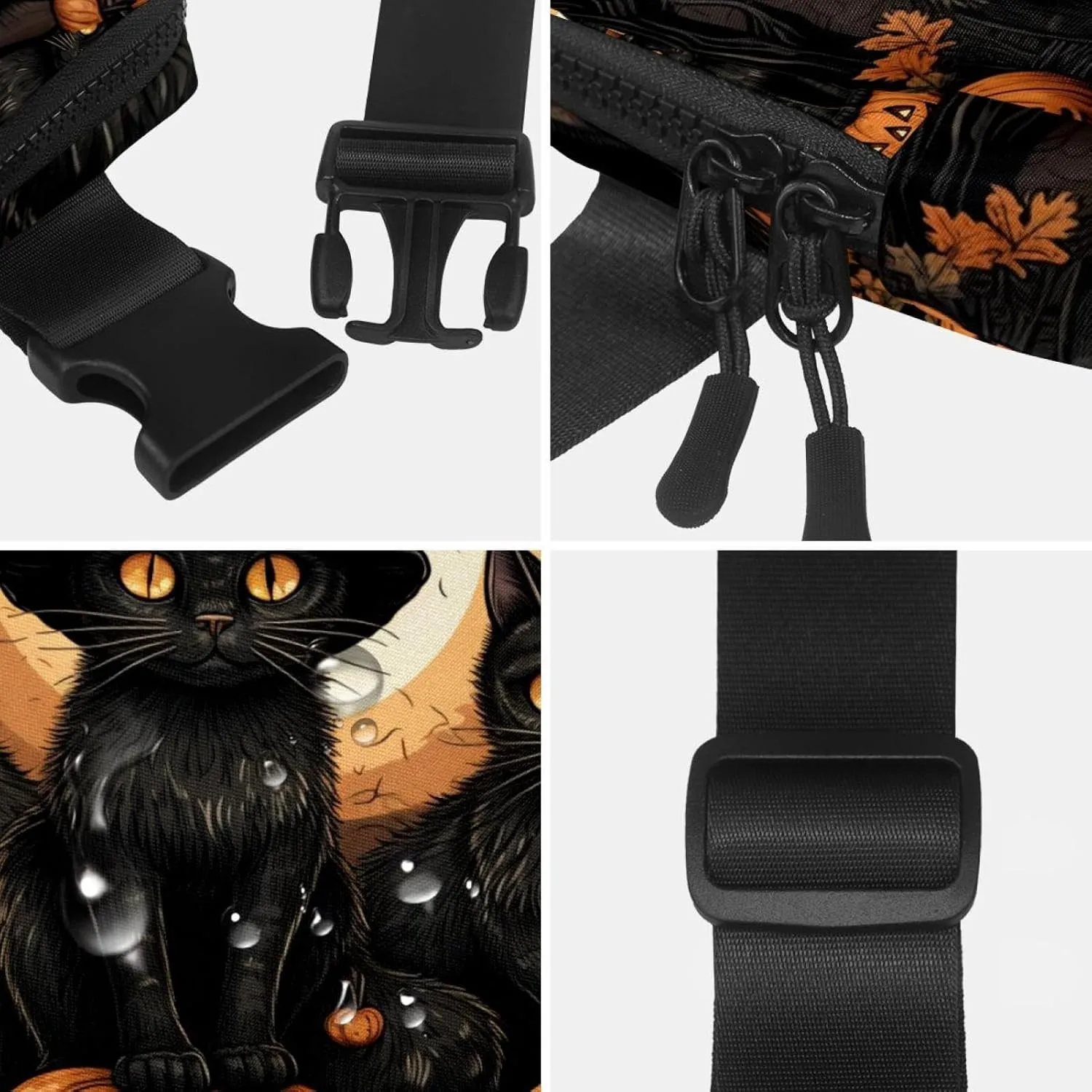 Waterproof Fanny Pack Black Belt Bag with Adjustable Strap for Women and Men,Halloween Cat I Crossbody Fanny Bag with Zipper for Hiking Running Travel