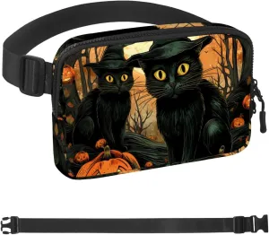Waterproof Fanny Pack Black Belt Bag with Adjustable Strap for Women and Men,Halloween Cat O Crossbody Fanny Bag with Zipper for Hiking Running Travel