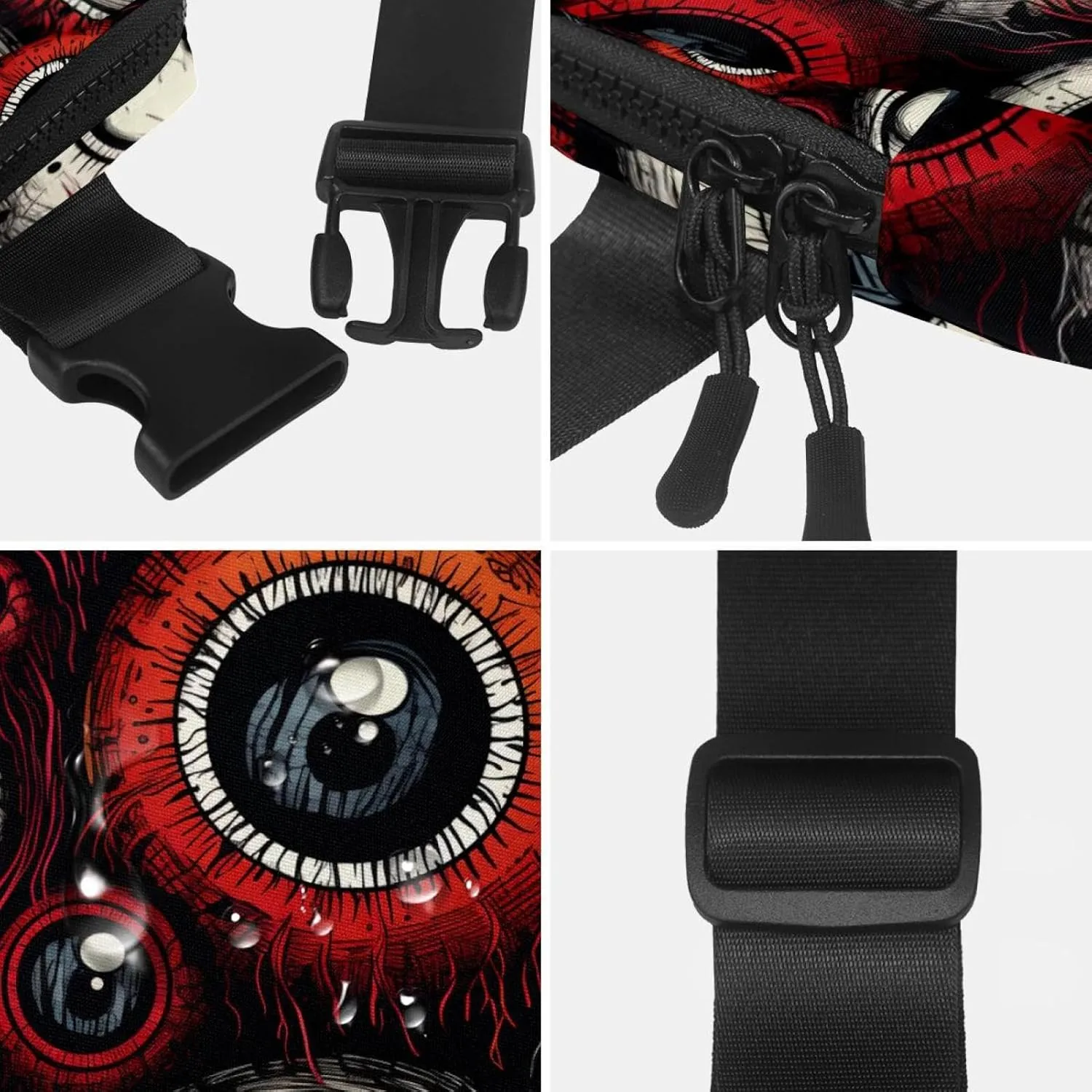 Waterproof Fanny Pack Black Belt Bag with Adjustable Strap for Women and Men,Halloween Eyeball C Crossbody Fanny Bag with Zipper for Hiking Running Travel
