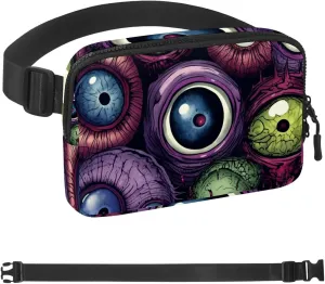 Waterproof Fanny Pack Black Belt Bag with Adjustable Strap for Women and Men,Halloween Horror Eyeballs D Crossbody Fanny Bag with Zipper for Hiking Running Travel