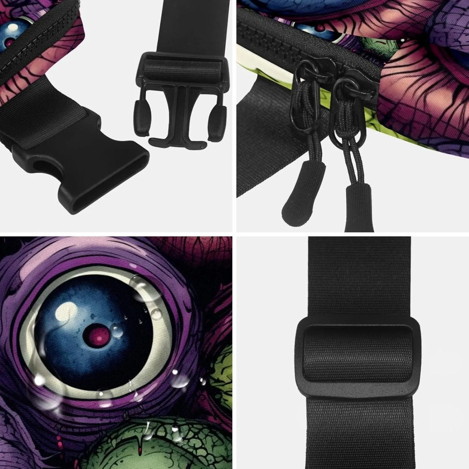 Waterproof Fanny Pack Black Belt Bag with Adjustable Strap for Women and Men,Halloween Horror Eyeballs D Crossbody Fanny Bag with Zipper for Hiking Running Travel