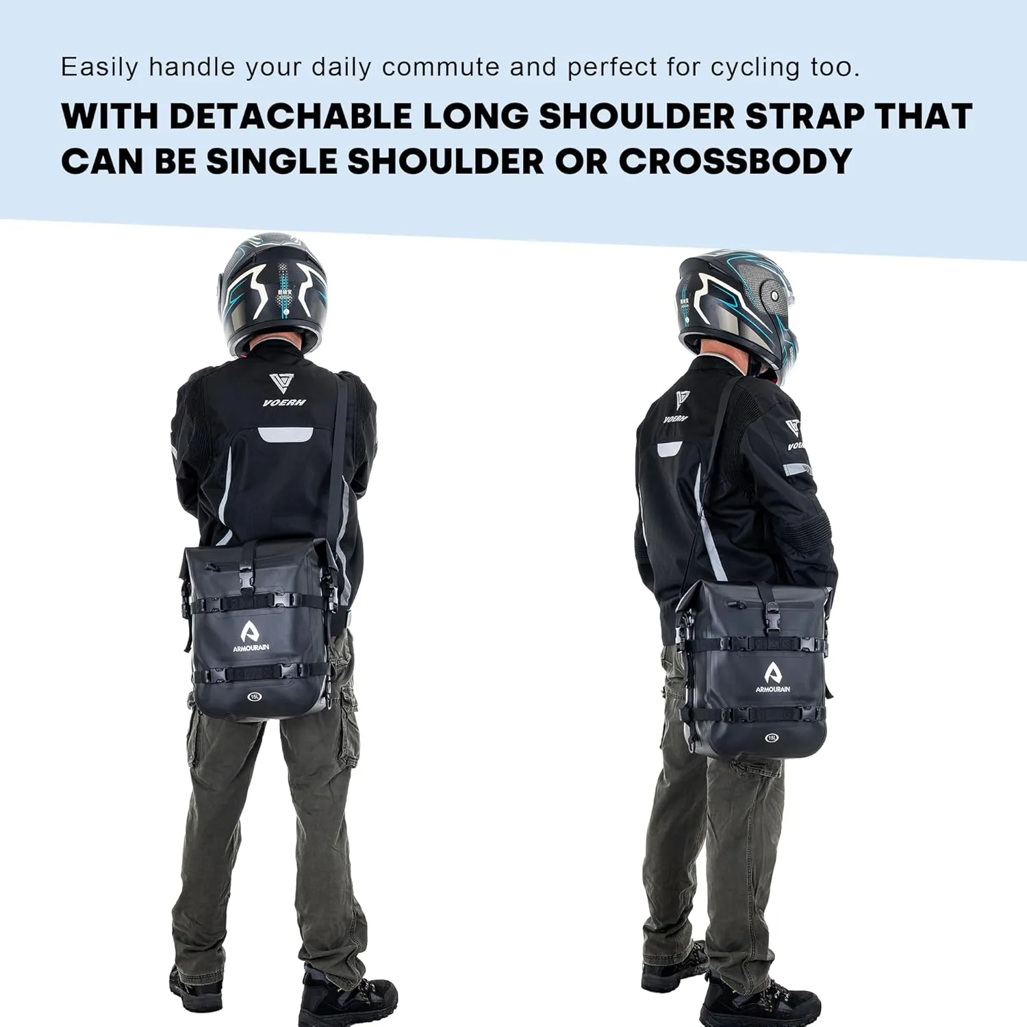 Waterproof Motorcycle Crash Bar Bag 15L Motor Sissy Bar Luggage Bag Motorcycle Rear Seat Bag Tool Bag Dry Bag with Shoulder Strap