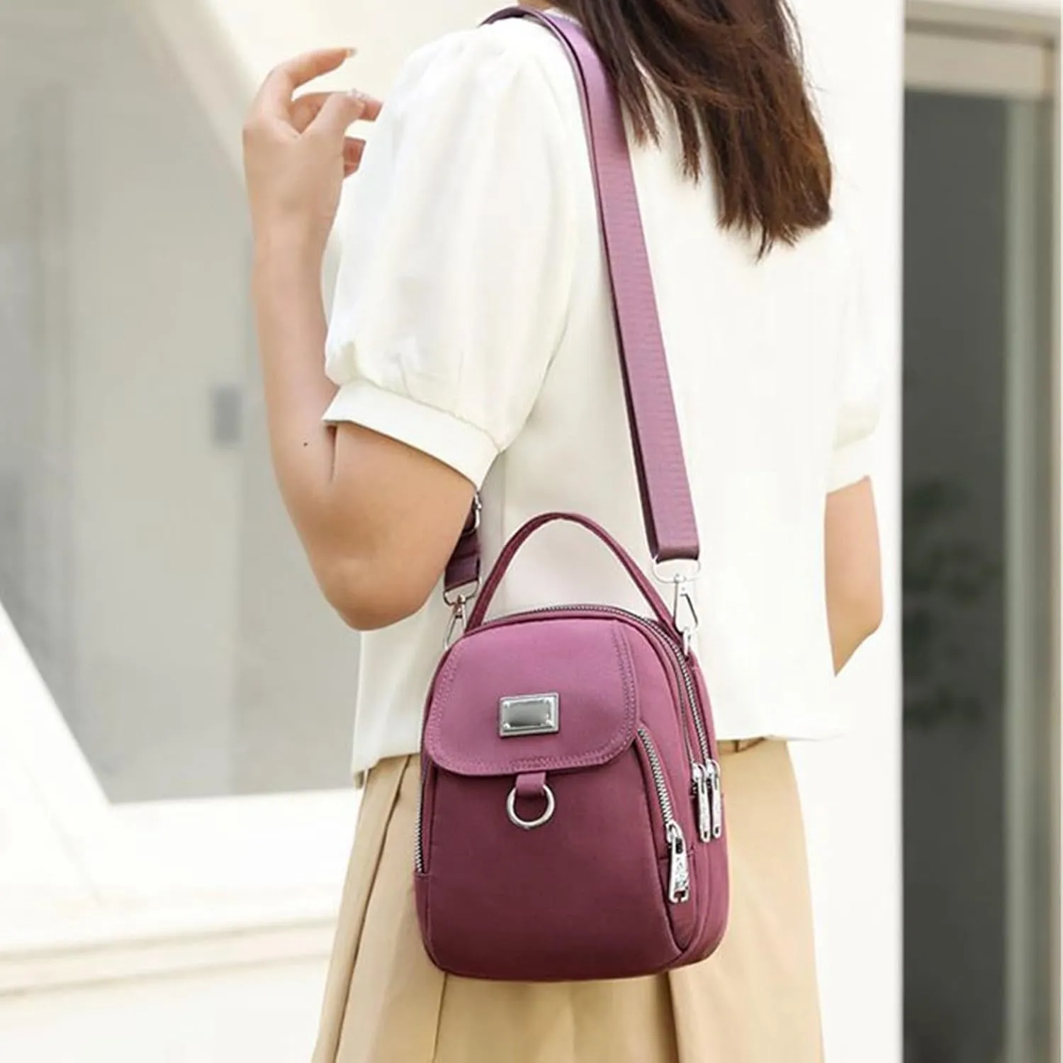 Waterproof Women Crossbody Bag Nylon Messenger Bags Simple Purse for Work, Multi-pocket Storage Shoulder Handbag