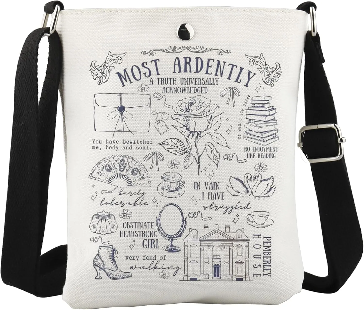 WCGXKO Most Ardently Crossbody Bag Jane Literature Gift Bookish Gift Mr. Darcy Inspired Bookish Gift