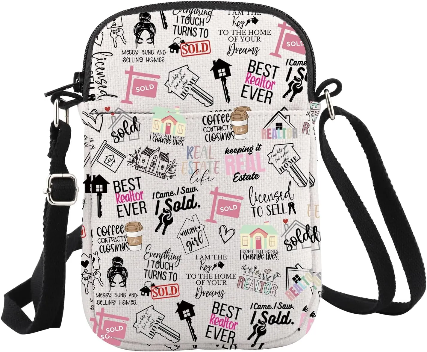 WCGXKO Realtor Gift Realtor Survival Gift Realtor Sayings Real Estate Life Quotes Canvas Crossbody Bag