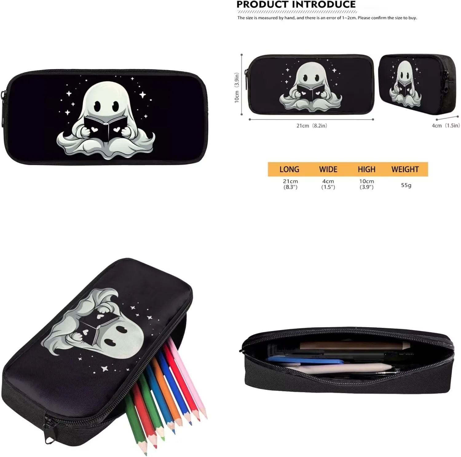 White Ghost Backpack with Lunch Box for Girls Elementary School Bookbag Set Cute Casual Shoulder Laptop Daypack Travel Rucksack Back to School Gifts for Students