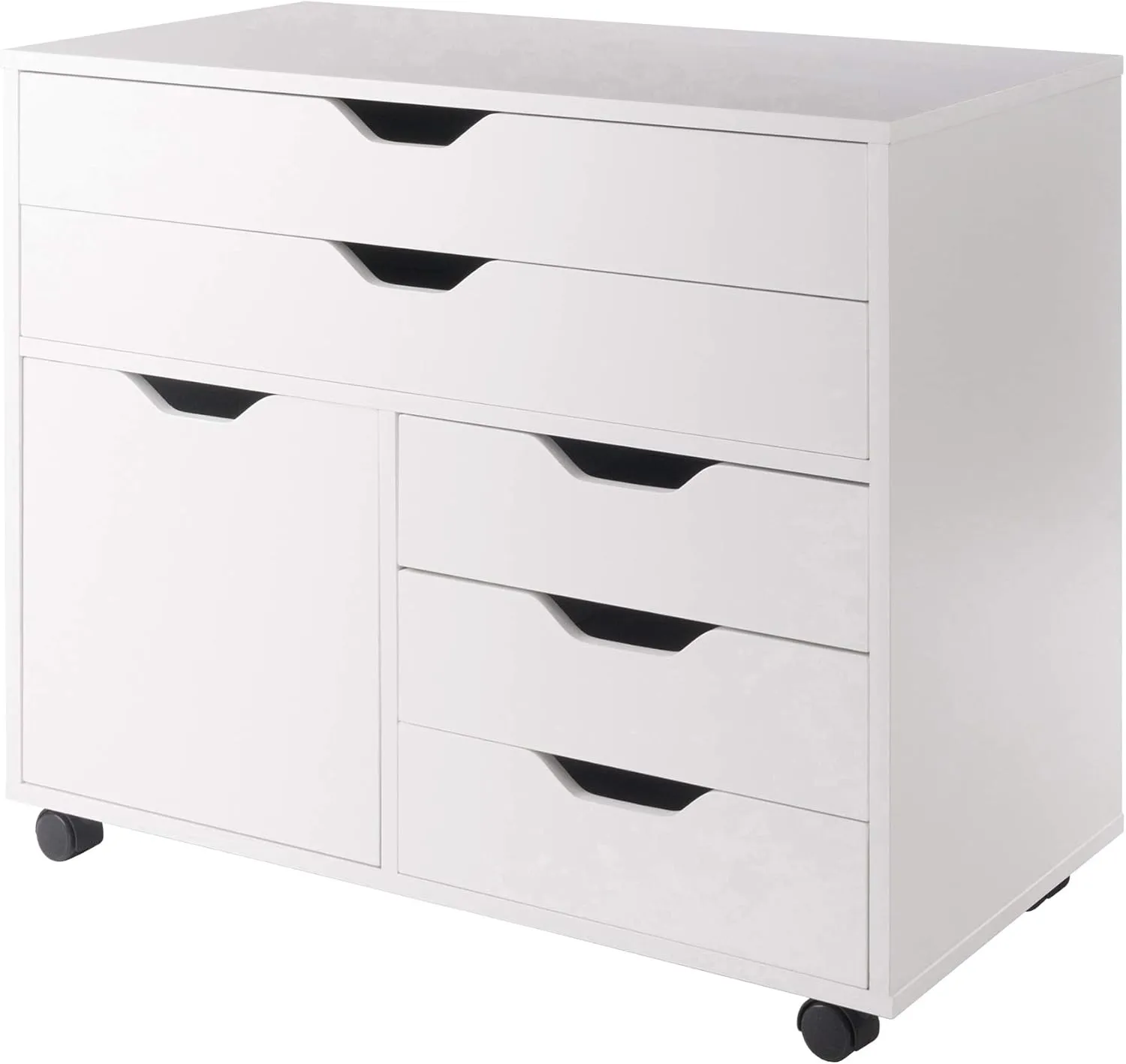 Winsome Halifax Storage Mobile Cabinets, 1 Door, 3 Drawers, 2 Wide Drawers, for Home Office, White