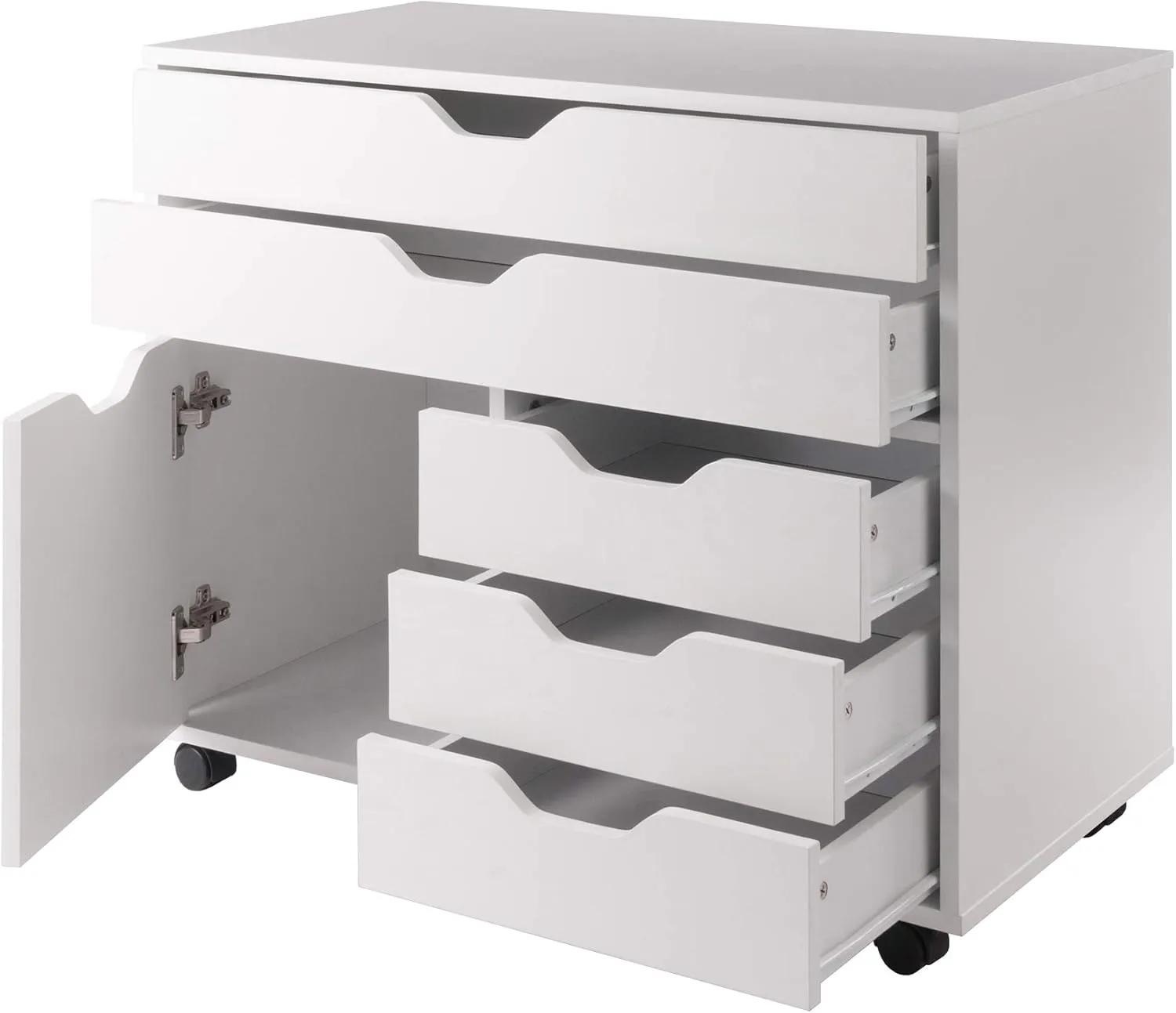 Winsome Halifax Storage Mobile Cabinets, 1 Door, 3 Drawers, 2 Wide Drawers, for Home Office, White
