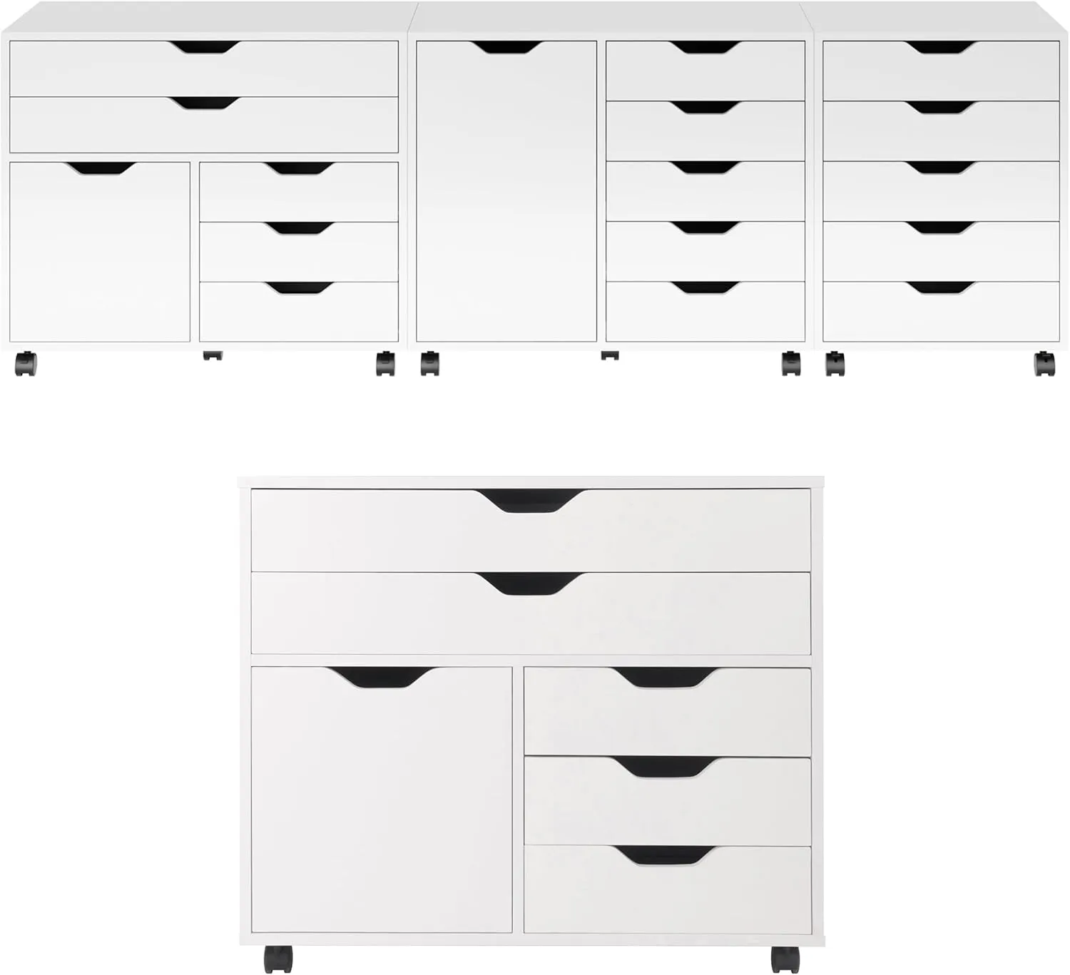 Winsome Halifax Storage Mobile Cabinets, 1 Door, 3 Drawers, 2 Wide Drawers, for Home Office, White