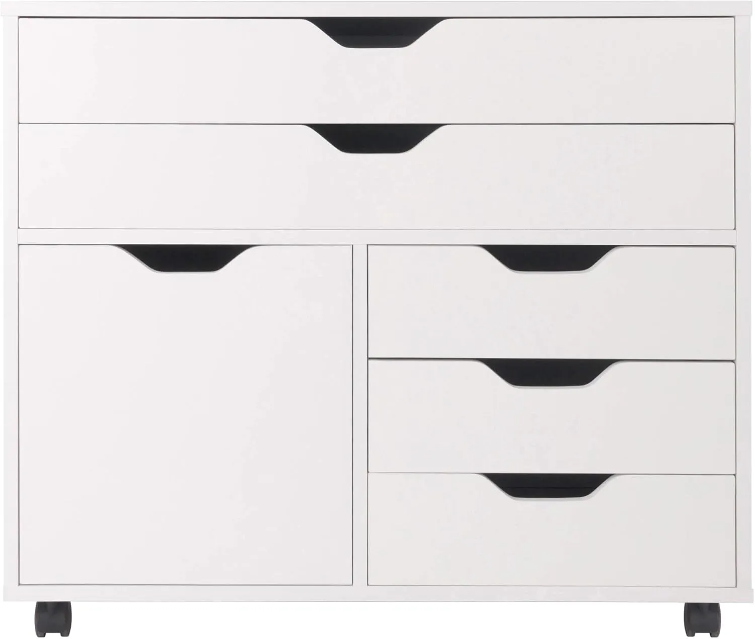 Winsome Halifax Storage Mobile Cabinets, 1 Door, 3 Drawers, 2 Wide Drawers, for Home Office, White