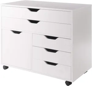 Winsome Halifax Storage Mobile Cabinets, 1 Door, 3 Drawers, 2 Wide Drawers, for Home Office, White