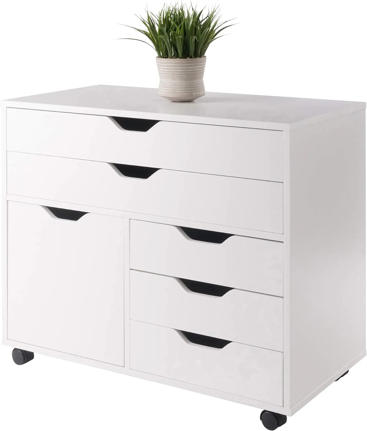 Winsome Halifax Storage Mobile Cabinets, 1 Door, 3 Drawers, 2 Wide Drawers, for Home Office, White