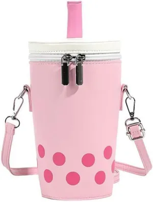 Women Female Polka Dot Milk Tea Cup Bag, Japanese Bucket Shoulder Crossbody Bag, Cute Creative Cylinder Cup Purse With Straw