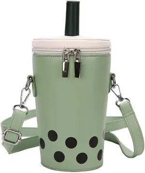 Women Female Polka Dot Milk Tea Cup Bag, Japanese Bucket Shoulder Crossbody Bag, Cute Creative Cylinder Cup Purse With Straw