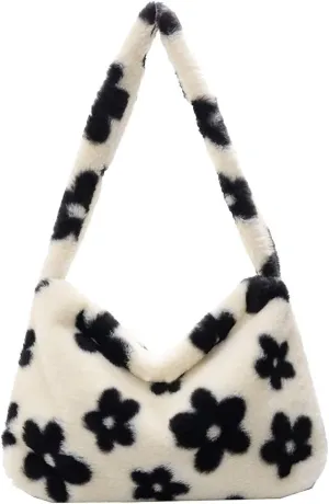 Women Girls Fluffy Plush Shoulder Bag Handbag Wallet Tote Bag for Autumn Winter (A)