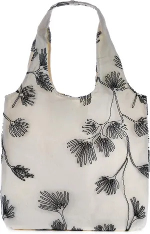 Women Lace Embroidery Shoulder Handbag Aesthetic Butterfly Flowers Canvas Tote Purse Travel Shopping Beach Working Hobo Bag