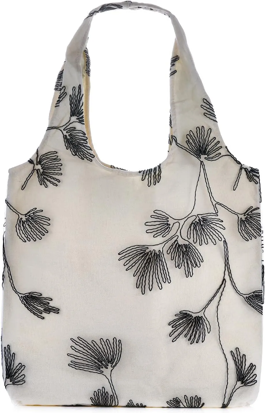 Women Lace Embroidery Shoulder Handbag Aesthetic Butterfly Flowers Canvas Tote Purse Travel Shopping Beach Working Hobo Bag