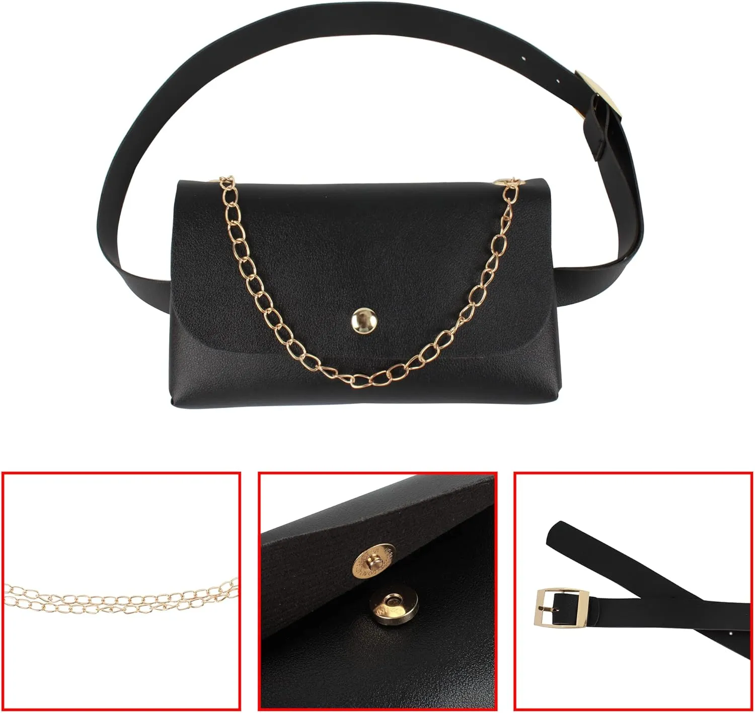 Women Mini Chain Fanny Pack Belt Bag Waist Bag Small Waist Pouch for Travel Workout Running Hiking