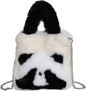 Women Panda Furry Shoulder Bag with Chain Strap Fluffy Panda Crossbody Bag Large Capacity Plush Panda Tote Handbag L