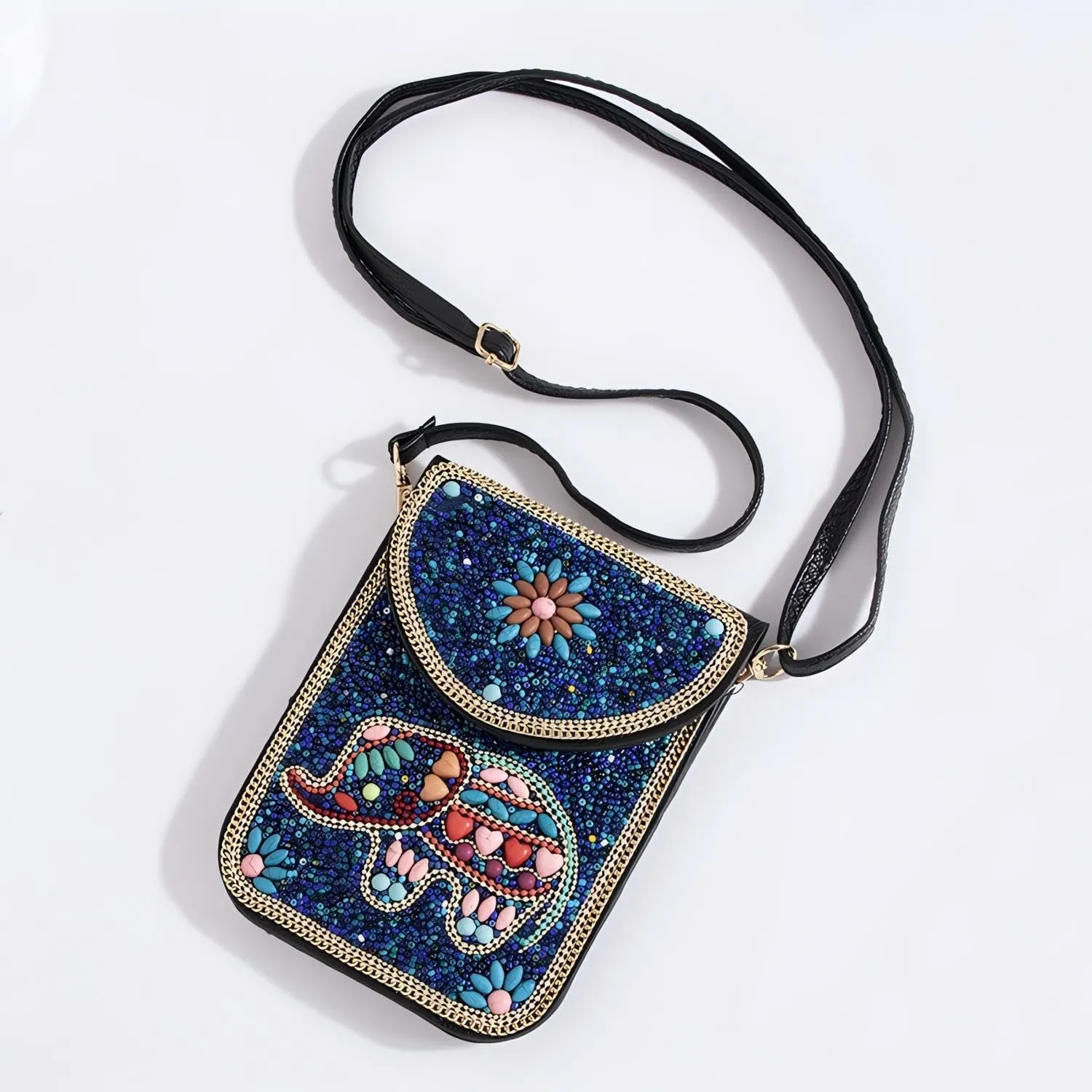 Women's Mobile Phone Bag, Cellphone Pouch, Retro Beads Shoulder Bag, Handcrafted Embellished Clutch Purse, Beaded Design