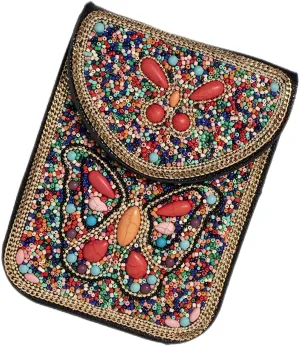 Women's Mobile Phone Bag, Cellphone Pouch, Retro Beads Shoulder Bag, Handcrafted Embellished Clutch Purse, Beaded Design