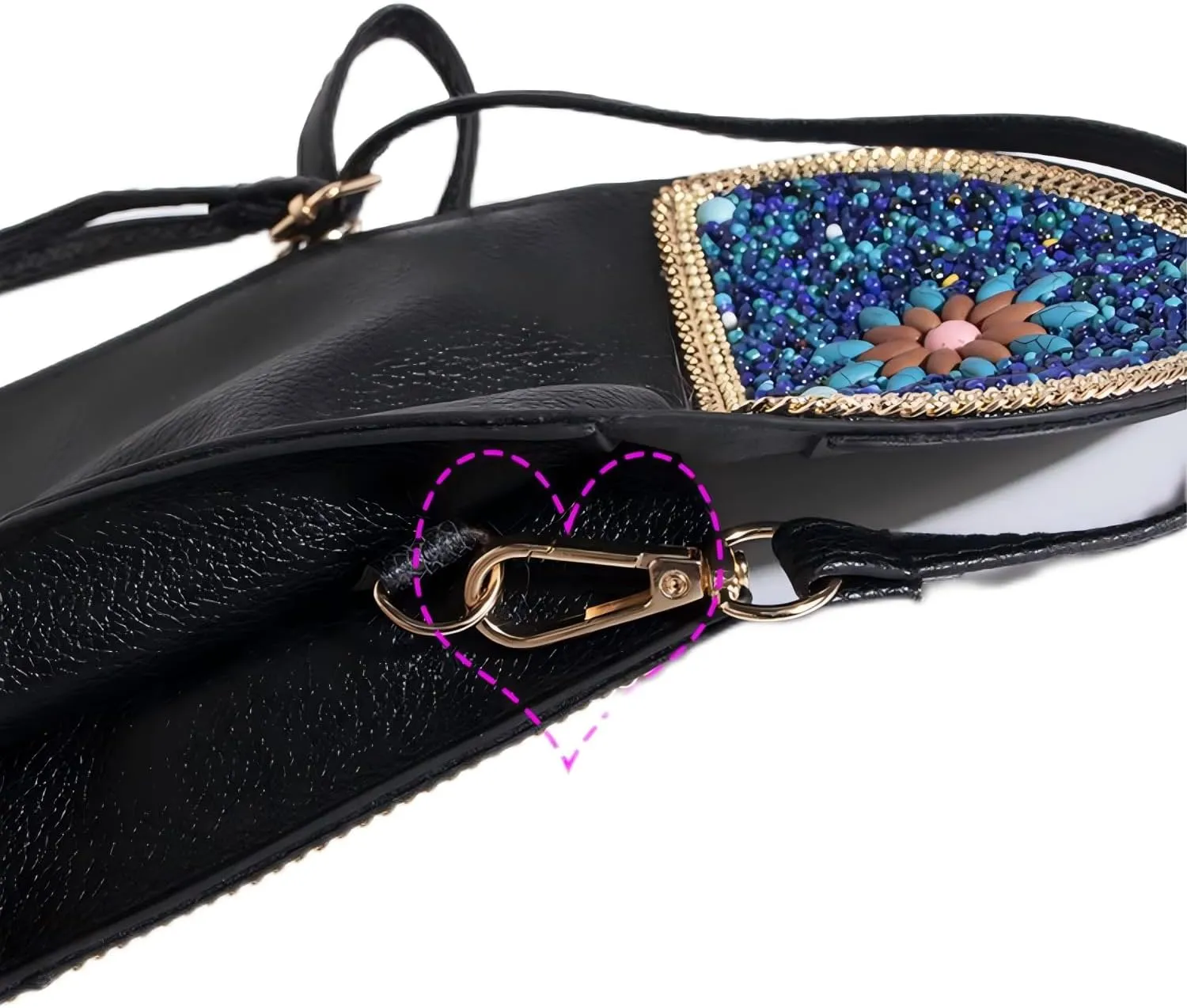 Women's Mobile Phone Bag, Cellphone Pouch, Retro Beads Shoulder Bag, Handcrafted Embellished Clutch Purse, Beaded Design