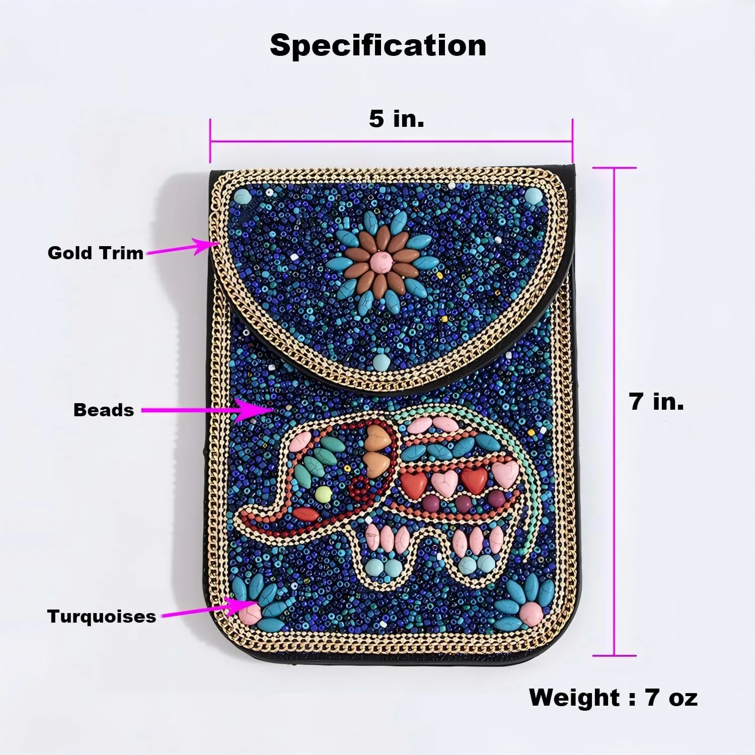 Women's Mobile Phone Bag, Cellphone Pouch, Retro Beads Shoulder Bag, Handcrafted Embellished Clutch Purse, Beaded Design