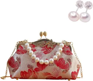 Women's Phalaenopsis Floral Pearl Evening Purse Pearl Shoulder Crossbody Bags for Wedding Party Everyday Outfits