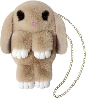 Womens' Plush Cartoon Rabbit Shaped Fluffy Crossbody Faux Fur Bunny Hare Shoulder Bag Knapsack Travel Sling Bag