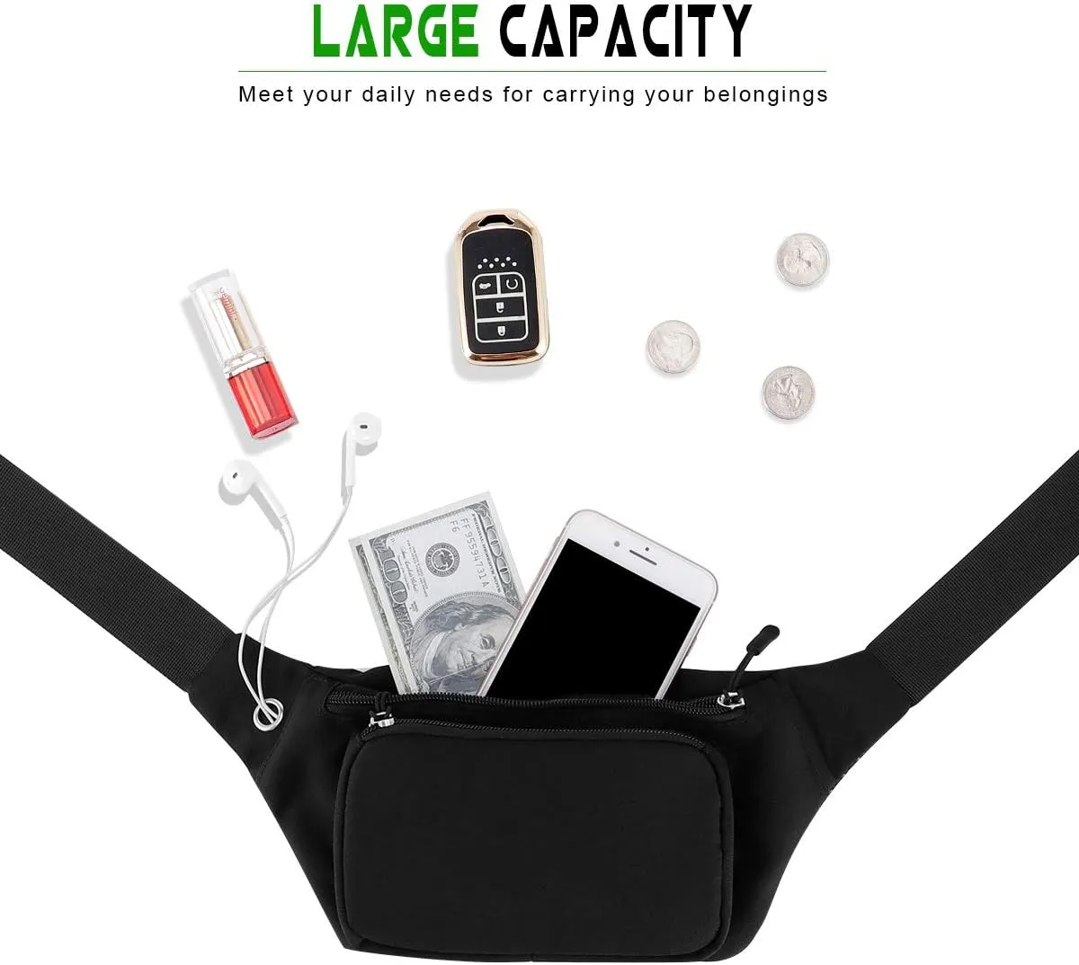 XEYOU Unisex Running Waist Pack with Adjustable Buckles, Lightweight Waist Bag for Sports, Hiking, Dog Walking Fanny Pack Belt Can Hold Passport, Money, Cellphone