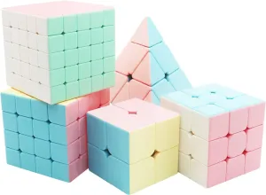 YAOYU 5-Piece Magic Cube 2x2,3x3,4x4,5x5,Triangle,Speed Cube Stickerless Magic Cube Puzzles Toys (Macaron)