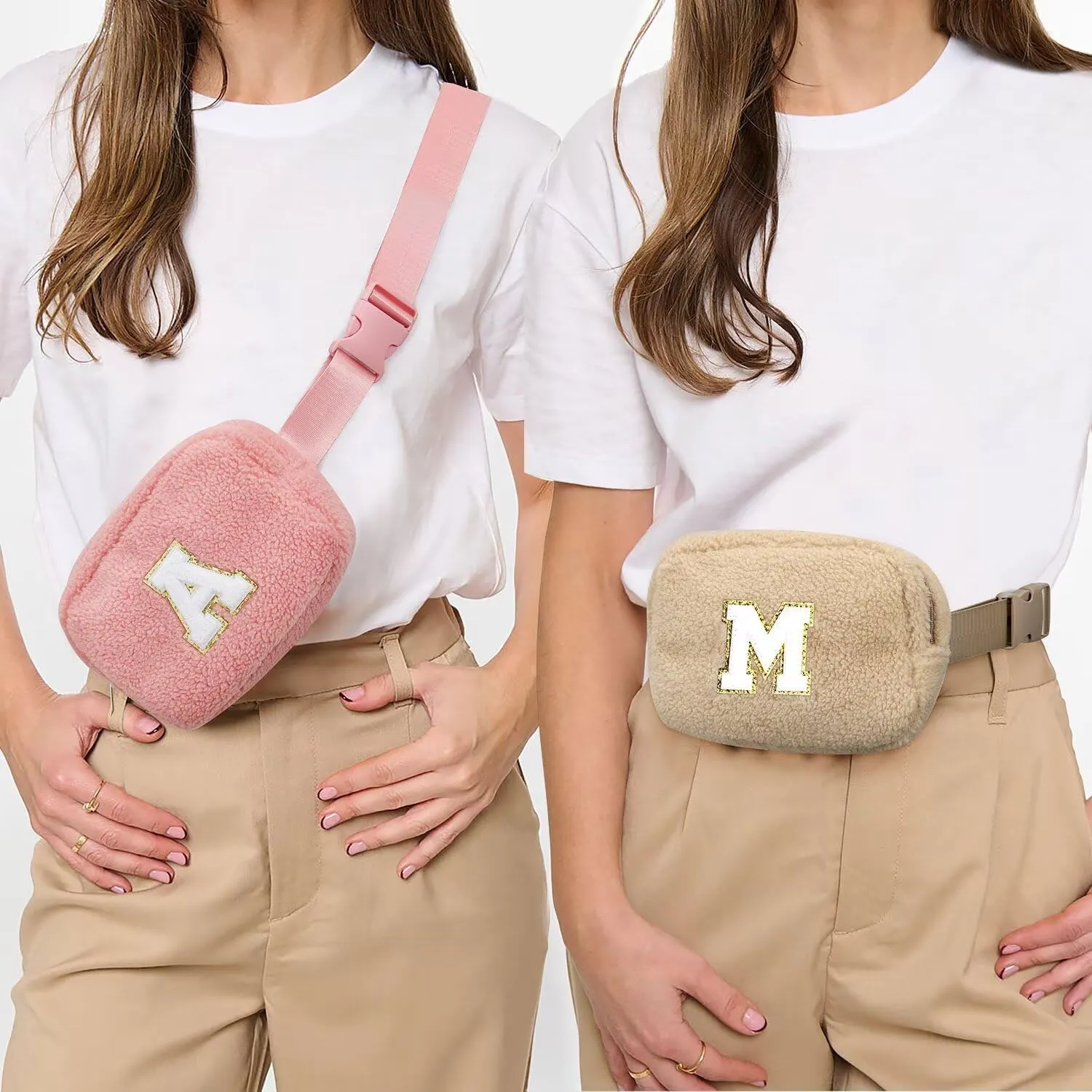 YOOLIFE Initial Sling Bag for Women - Bum Bag Chest Bag for Women Belt Bag Small Crossbody Bags Fanny Packs for Women, Personalized Birthday Gifts for Women, Pink W