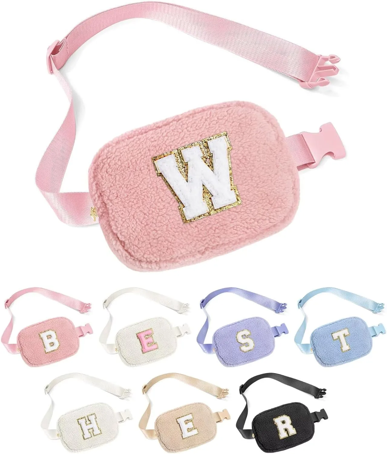 YOOLIFE Initial Sling Bag for Women - Bum Bag Chest Bag for Women Belt Bag Small Crossbody Bags Fanny Packs for Women, Personalized Birthday Gifts for Women, Pink W