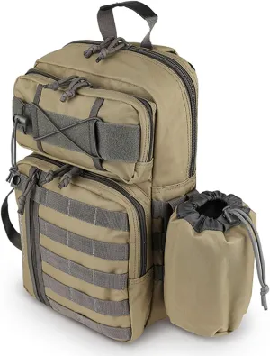 Yukon Outfitters Overwatch Sling Pack - EDC Hiking Outdoor Urban Ergonomic Spacious 20 Liter Tactical One-Shoulder Backpack | Bottle Cinch Pouch Included, Coyote/Foliage