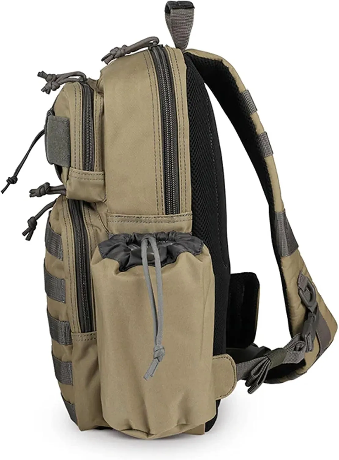 Yukon Outfitters Overwatch Sling Pack - EDC Hiking Outdoor Urban Ergonomic Spacious 20 Liter Tactical One-Shoulder Backpack | Bottle Cinch Pouch Included, Coyote/Foliage