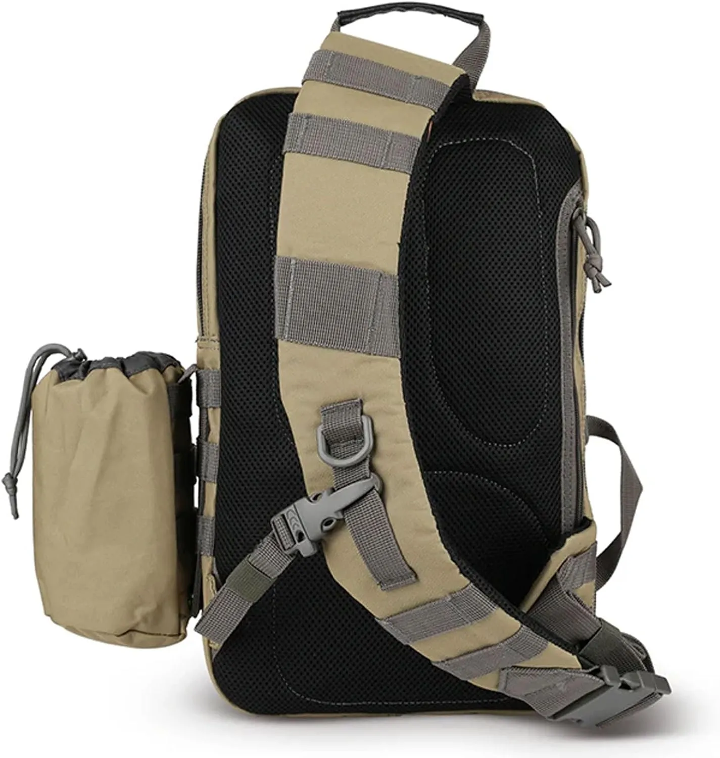 Yukon Outfitters Overwatch Sling Pack - EDC Hiking Outdoor Urban Ergonomic Spacious 20 Liter Tactical One-Shoulder Backpack | Bottle Cinch Pouch Included, Coyote/Foliage