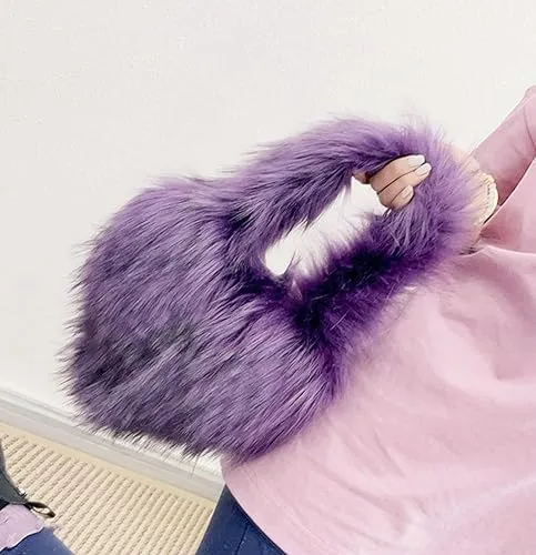 YXCFEWD Furry Heart Shaped Crossbody Bag for Women - Plush Y2K Handbag with Soft Shoulder Strap