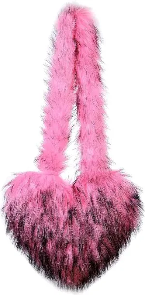 YXCFEWD Furry Heart Shaped Crossbody Bag for Women - Plush Y2K Handbag with Soft Shoulder Strap