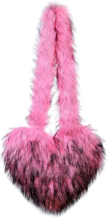 YXCFEWD Furry Heart Shaped Crossbody Bag for Women - Plush Y2K Handbag with Soft Shoulder Strap