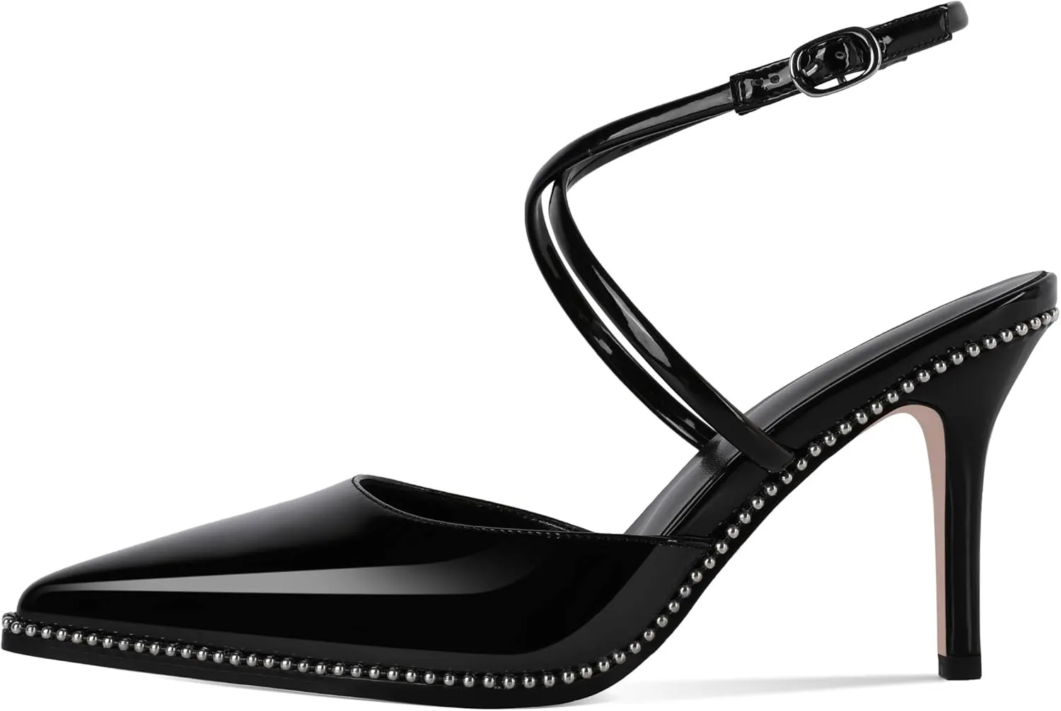 Zamikoo Sling Back High Heels Women Beaded Pointed Toe Crisscross Ankle Strap Stilettos Women Pumps