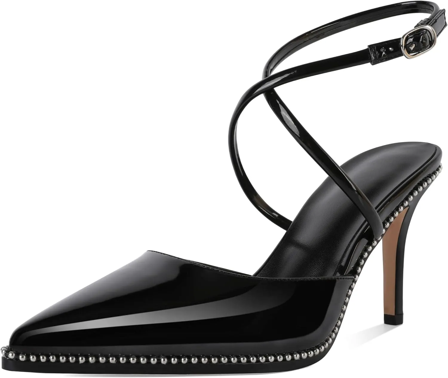 Zamikoo Sling Back High Heels Women Beaded Pointed Toe Crisscross Ankle Strap Stilettos Women Pumps