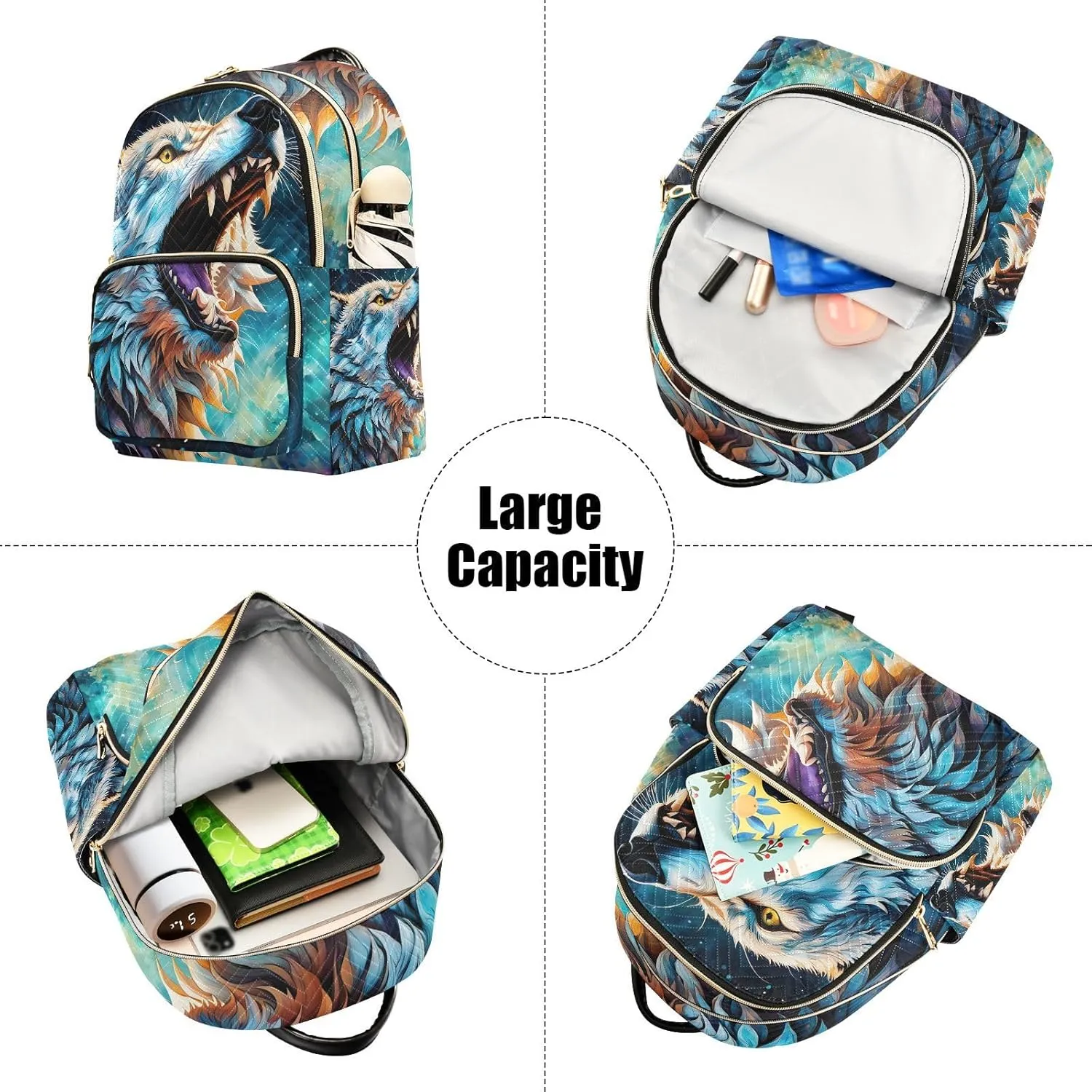 ZAZYXTJ Backpack Purse for Women Quilted Mini Fashion Backpacks Lightweight Travel Casual Backpack (Wolf, M)