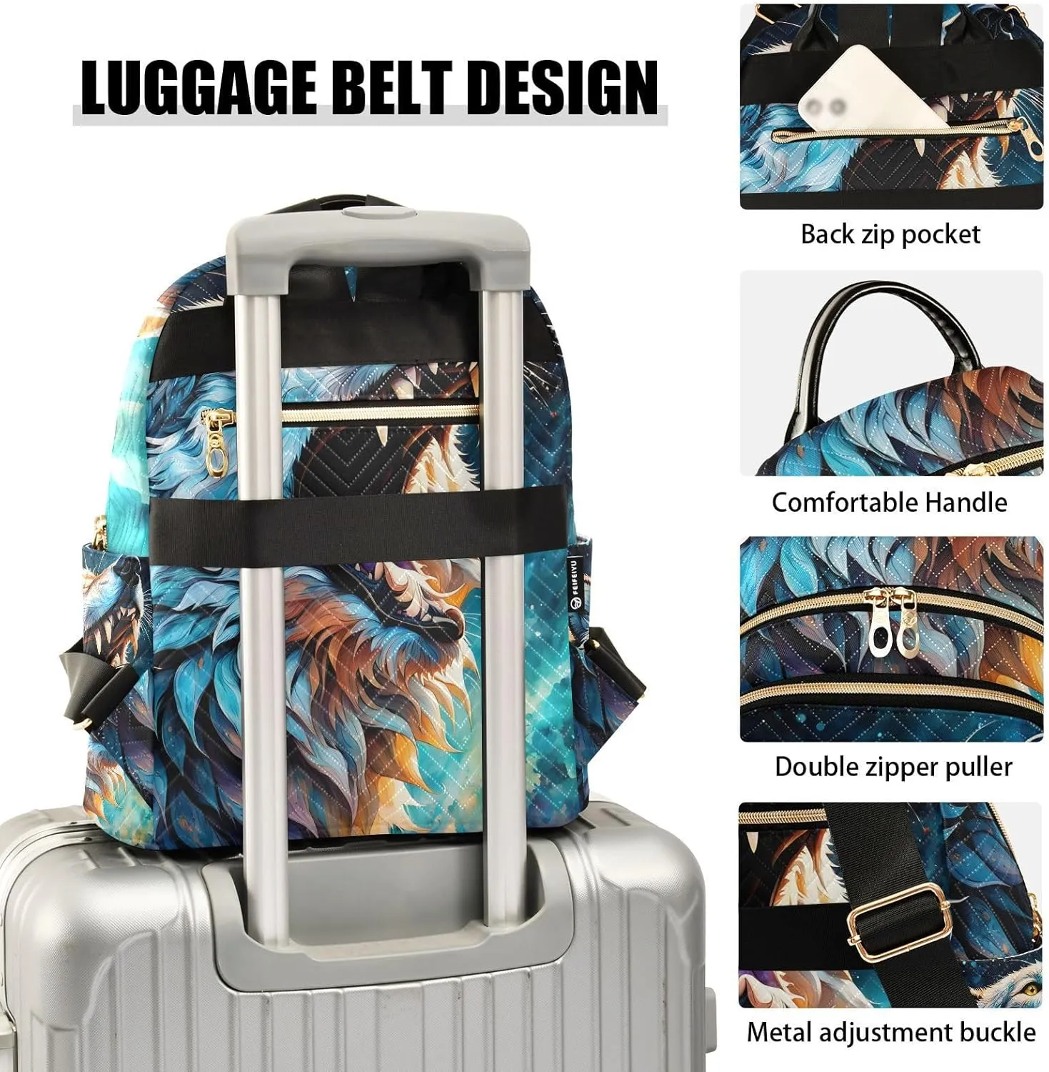 ZAZYXTJ Backpack Purse for Women Quilted Mini Fashion Backpacks Lightweight Travel Casual Backpack (Wolf, M)