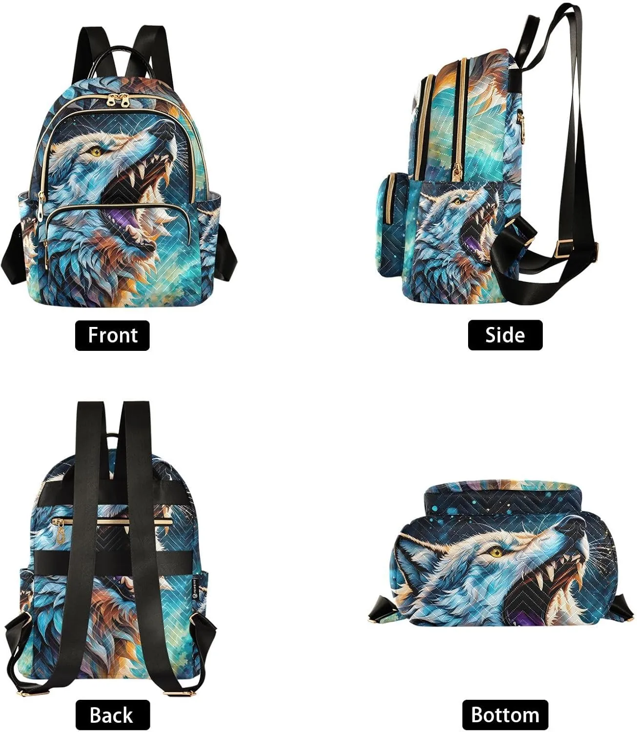 ZAZYXTJ Backpack Purse for Women Quilted Mini Fashion Backpacks Lightweight Travel Casual Backpack (Wolf, M)