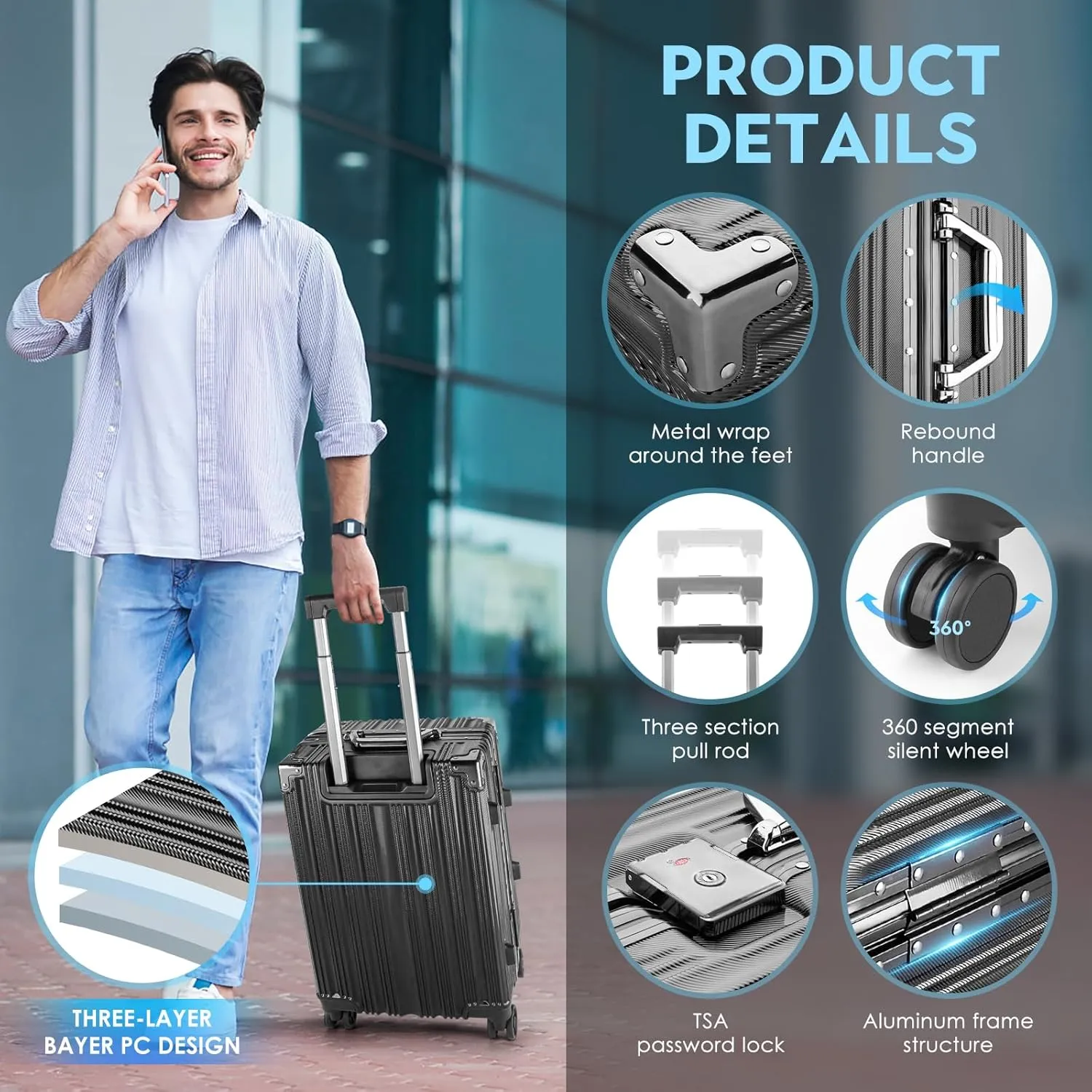 Zipperless Luggage | 20 Inch Airline Approved | TSA Lock, Scratch-Proof Hardshell & Silent Wheels | Lightweight Carry-On for Business Travel (Black)