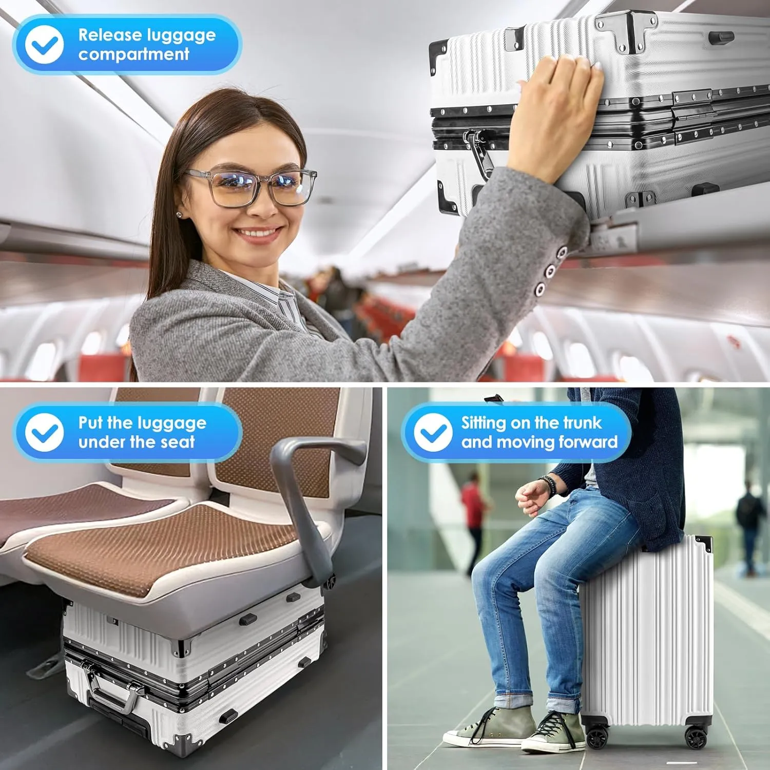 Zipperless Luggage | 24 Inch Checked suitcase | TSA Lock, Scratch-Proof Hardshell & Silent Wheels | Lightweight Carry-On for Business Travel (White)