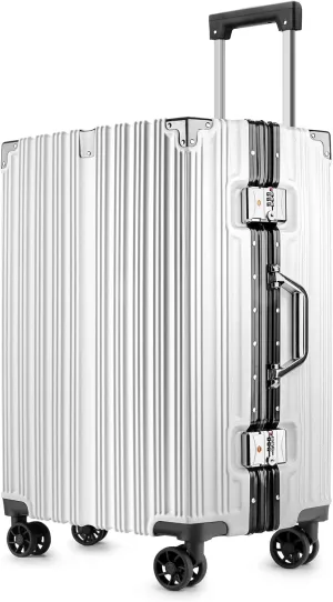 Zipperless Luggage | 24 Inch Checked suitcase | TSA Lock, Scratch-Proof Hardshell & Silent Wheels | Lightweight Carry-On for Business Travel (White)