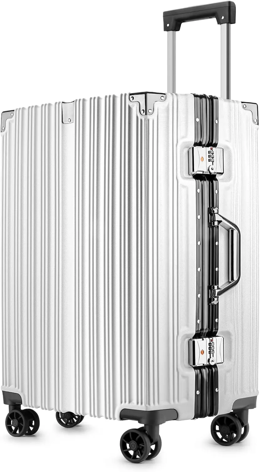 Zipperless Luggage | 24 Inch Checked suitcase | TSA Lock, Scratch-Proof Hardshell & Silent Wheels | Lightweight Carry-On for Business Travel (White)